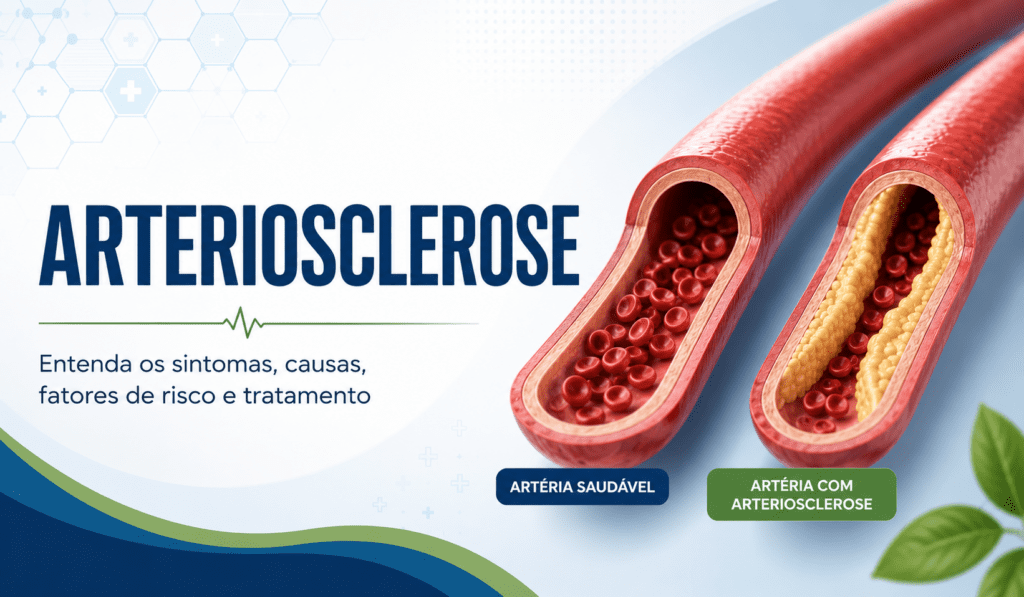Artéria afetada pela arteriosclerose com acúmulo de placas e redução da circulação sanguínea