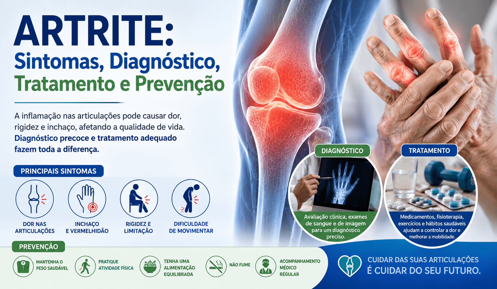 Ilustração mostrando articulação inflamada afetada pela artrite