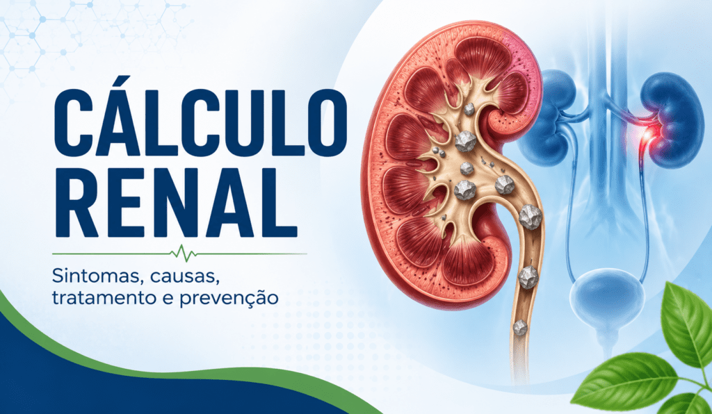 Ilustração mostrando cálculo renal dentro do rim e do trato urinário