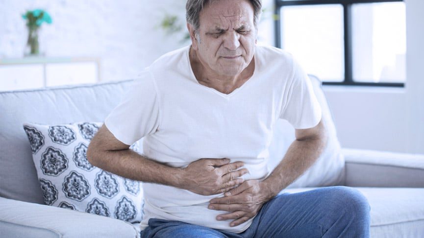 Ilustração representando os efeitos da Doença de Crohn no trato gastrointestinal