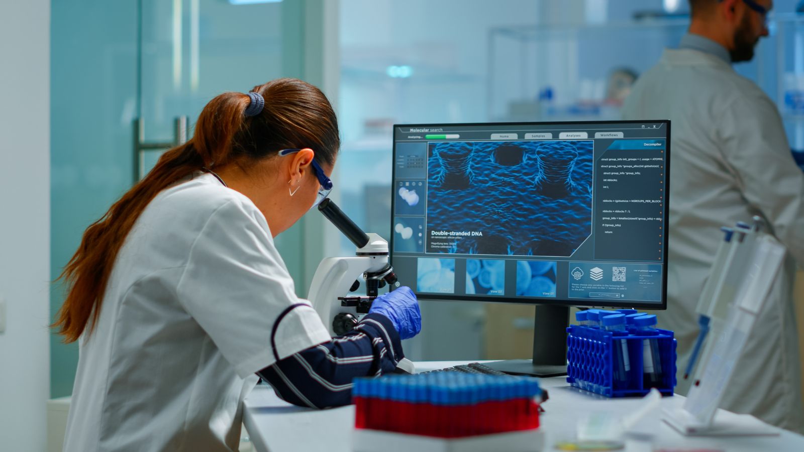Inteligência Artificial aplicada na área da saúde, representando diagnósticos e tratamentos médicos.